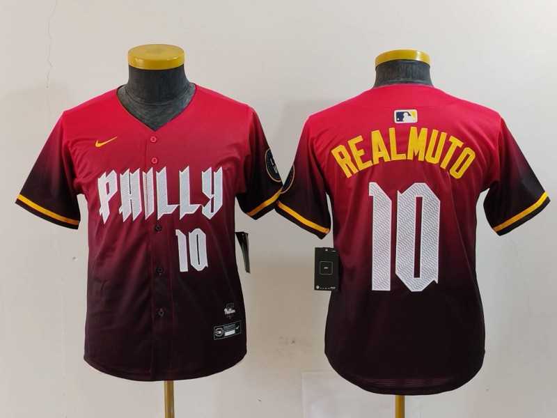 Youth Philadelphia Phillies #10 JT Realmuto Number Red 2024 City Connect Limited Jersey->mlb youth jerseys->MLB Jersey